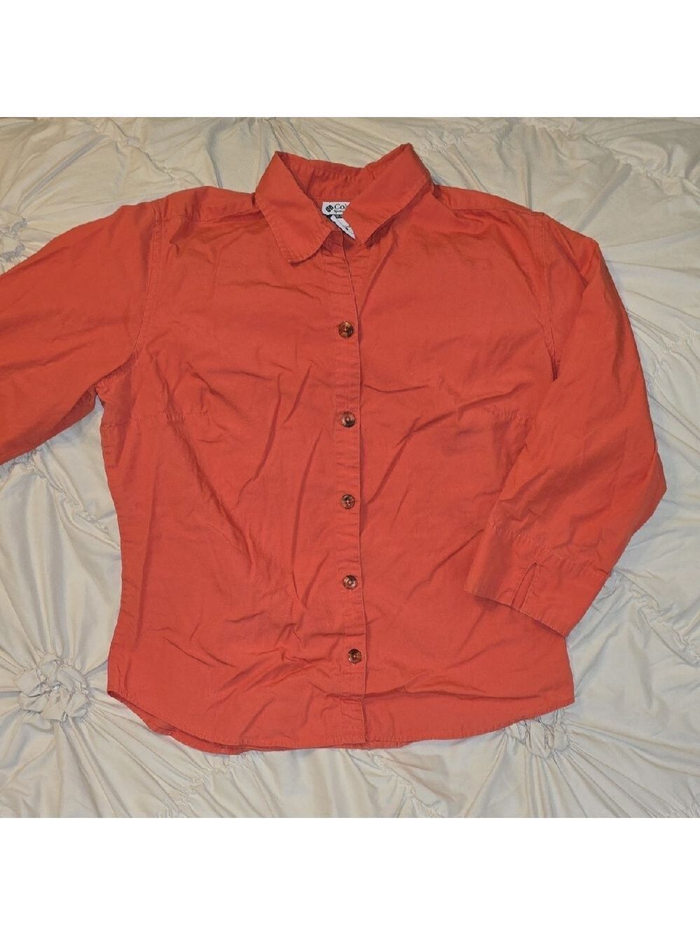 Columbia Women's Coral Orange 3/4 Sleeve Button Down Shirt - Size Large